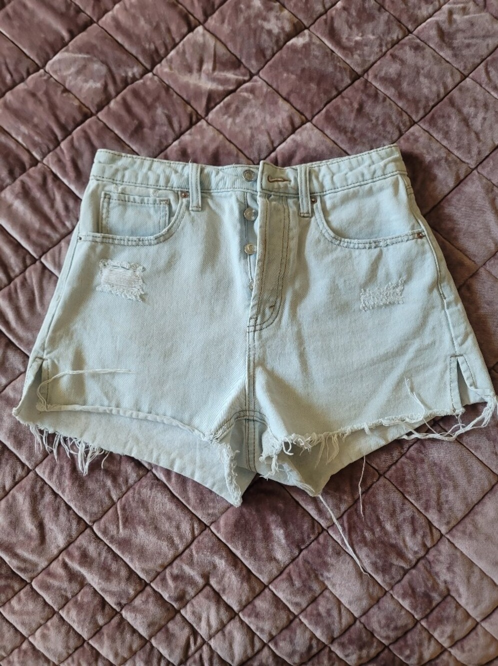 wild fable Light Blue High-Rise Distressed Denim Shorts